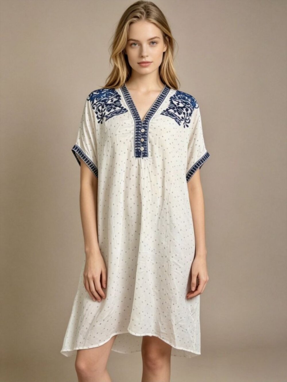 NWOT Johnny Was Biya Silk Floral Embroidered Boho V-neck Tunic Dress Size S